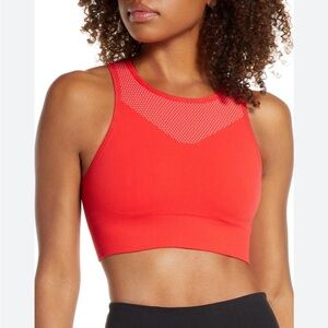 Zella Fusion Long Line Sports Bra Tank Large Red Coral